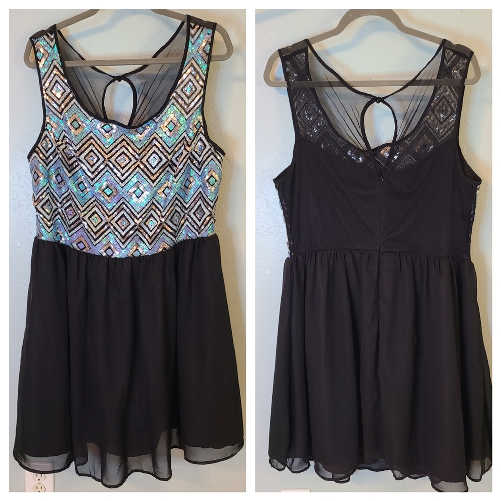 Sequin Geometric Black Dress
